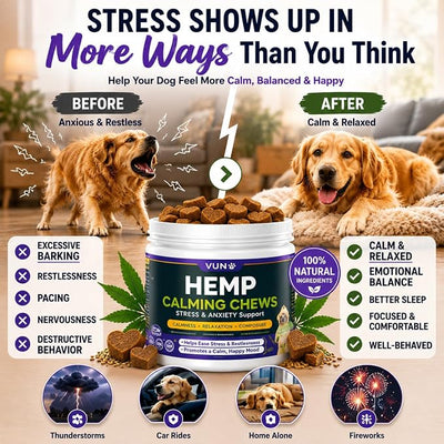 Hemp Oil Calming Chews for Dogs, Advanced Dog Calming Chews - Anxiety Relief Supplement Treats with Melatonin L-Theanine - Sleep Aid for Separation, Barking, Stress, Hyperactivity