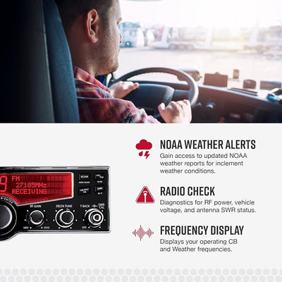 Cobra 29LX AM/FM Professional CB Radio - Emergency Radio, Travel Essentials, NOAA Weather Channels and Emergency Alert System, Selectable 4-Color LCD, Auto-Scan, Black