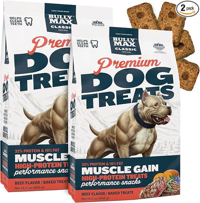 Bully Max Premium High Protein Dog Treats for Puppy & Adult Dogs - Training Dog Food Treats with 32% Protein, Real Meat, Veggies & BCAAs for Small, Medium & Large Breeds - Beef Flavor (2 Pack)
