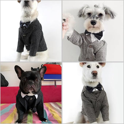 Dog Clothes Pet Plaid Suit Dog Tuxedo Costumes, Formal Gentleman Apparel Vest, Wedding Party Birthday Wear French Bulldog Pug Teddy Terrier Pup(Black Coat, XXL)