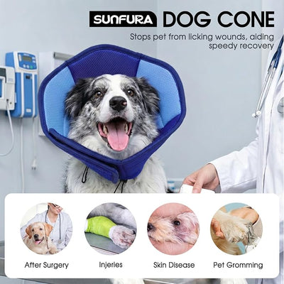 Dog Cone - Soft Cone for Dogs to Stop Licking, Pet E-Collar Alternative After Surgery, Adjustable Pet Recovery Collar for Wound Healing, Dark Blue Medium