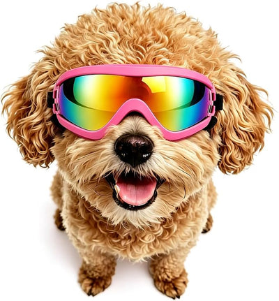 Enjoying Dog Sunglasses Small Breed, UV Protection Dog Goggles, Cycling Eye Protection for Small Dogs, Outdoors Breathable Windproof Dustproof Anti-Fog, Adjustable Straps, Pink