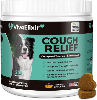 Kennel Cough Medicine for Dogs – Natural Respiratory Support | Helps Soothe Tracheal Collapse, Dry & Wet Cough, Choking & Wheezing | Honeysuckle, Licorice, Lemon Balm 200 Chew