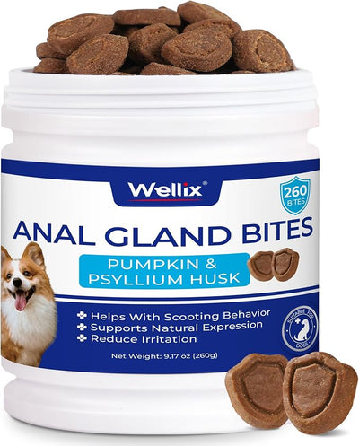 Wellix Anal Gland Chews for Dogs (9.17 oz), Dog Gland Supplement to Support Stool Quality, Dog Probiotics for Digestive & Gut Health - Rich in Pumpkin & Dietary Fiber - Chicken Flavor