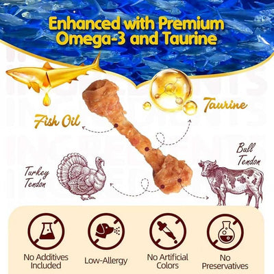TailParty Turkey Tendons for Dogs with Fish Oil & Taurine (Bone, S, 4 oz), All Natural Dental Chews & Training Treats for Small Dogs, Long Lasting Snack for Health-Conscious Pet Owners