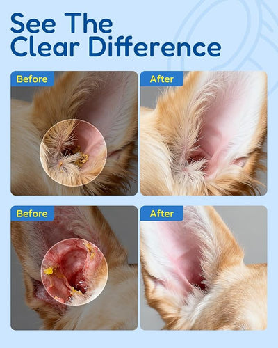 Dog Ear Cleaner - Pet Ear Wash, Flush and Drop Cleaner Solution for Cat & Dog Infection and Itch Relief, Gently Removes Debris, Wax Buildup, Odor - 1.69 fl oz