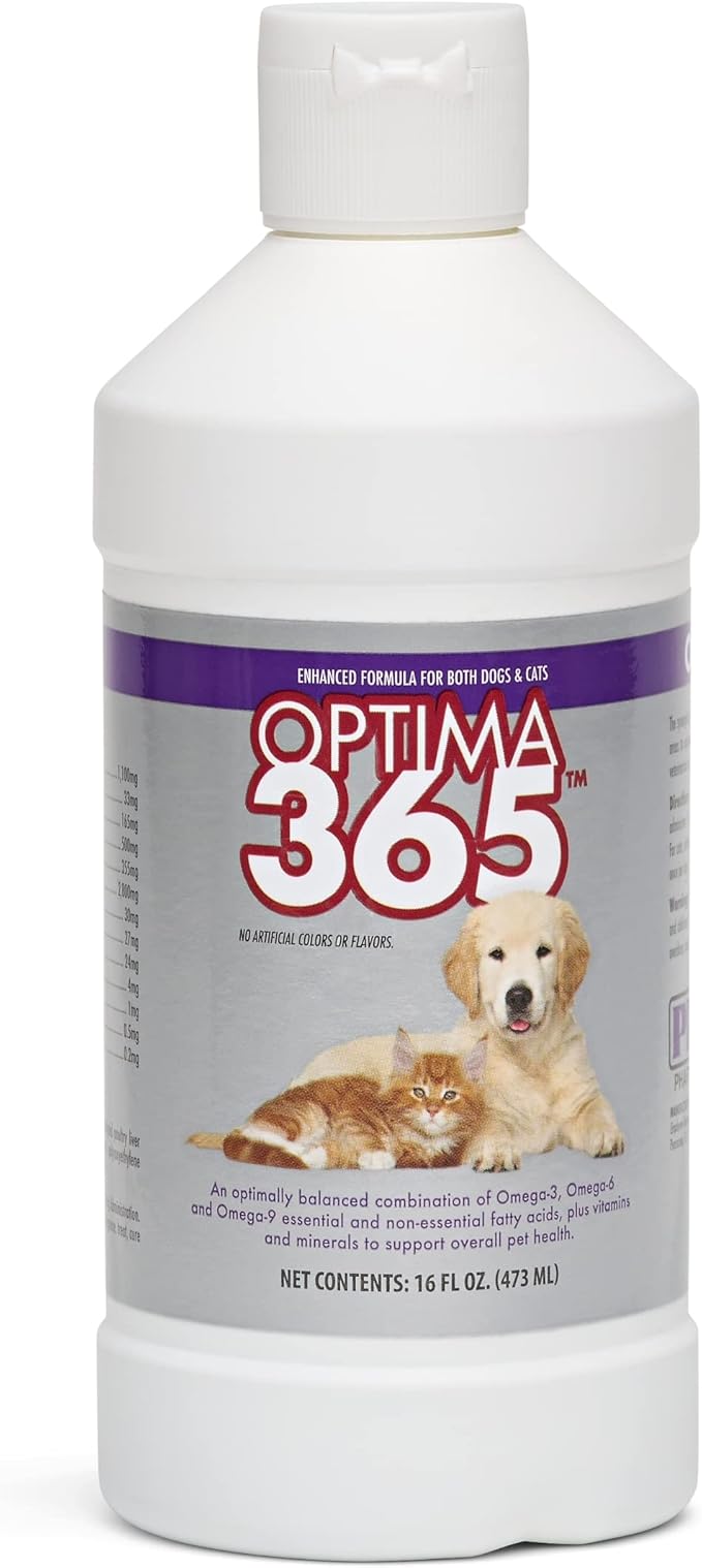 PRN Pharmacal OPTIMA 365 - Essential Fatty Acids Nutritional Supplement for Cats & Dogs - With Omega-3, Omega-6, Omega-9, & Other Vitamins & Minerals to Support Overall Pet Health - 16 Fl Oz