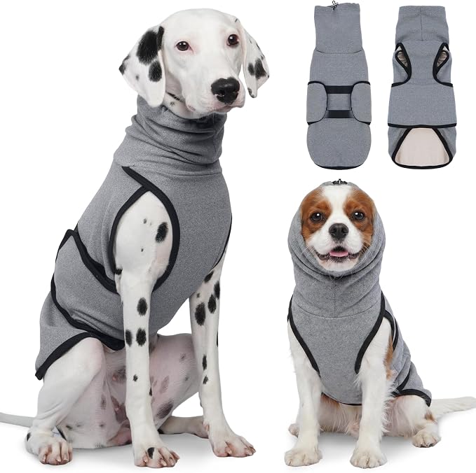 DENTRUN Dog Anxiety Vest for Calming Relief – Weighted Pressure Shirt with Noise Cancelling Ear Wraps for Fireworks Thunderstorm Separation Travel Vet Visit, Soft Stretchy Hoodie for Pets