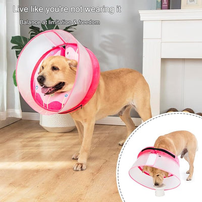 Inflatable Dog Cone Collar for Large Medium Small Dogs, Soft Dog Donut Collar Adjustable Recovery Cone for Pets After Surgery, Extra Enhanced Anti-Licking Guard Shield (Pink Donut, X-Large)