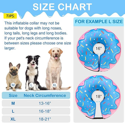 SCENEREAL Dog Cone Alternative After Surgery Donut Collar, Soft Pet Recovery Pillow Collar for Medium Large Dogs, Inflatable Adjustable Neck Collars to Prevent Licking, Donut L
