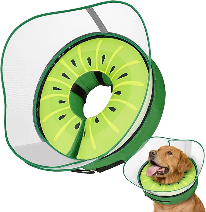 Supet Raised Inflatable Dog Cone After Surgery - Adjustable Recovery Donut Collar with Removable Shield to Stop Licking Wounds & Protect Stitches - Soft Dog Cone Alternative for Large Dogs (Kiwi,XL)