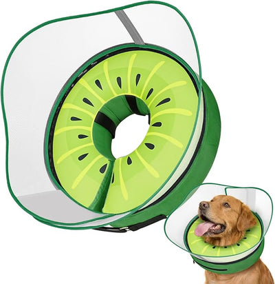 Supet Raised Inflatable Dog Cone After Surgery - Adjustable Recovery Donut Collar with Removable Shield to Stop Licking Wounds & Protect Stitches - Soft Dog Cone Alternative for Large Dogs (Kiwi,XL)
