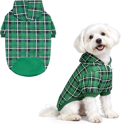 EXPAWLORER Plaid Dog Hoodie - British Style Warm Dog Sweater Shirt with Leash Hole,Pitbull Clothes Outfits,Winter Coat Apparel for All Breeds Puppy Girl Boy-Cat Apparel,Green Medium