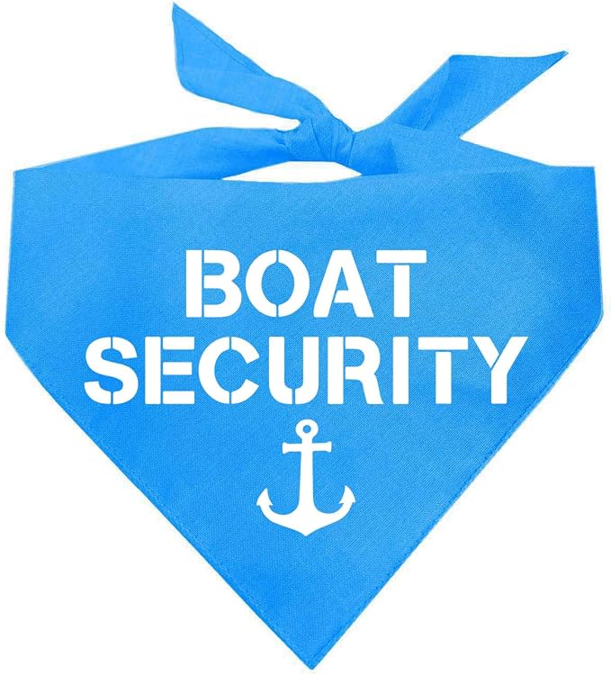 Boat Security Dog Bandana | 100% Cotton Adjustable Triangle | Made in USA | Boat Lover | Captain | Beach | Lake | Funny Outfit Prop Photoshoot | Turquoise, XS 243
