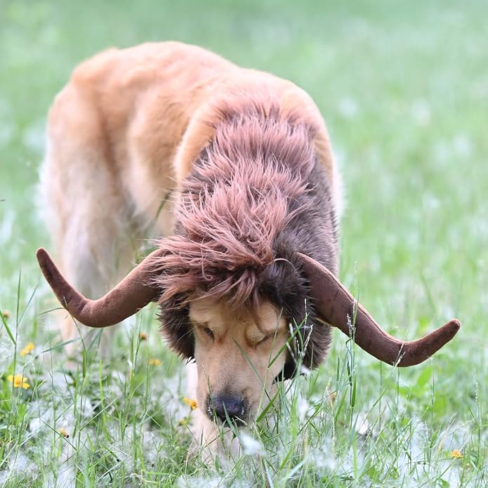 Funny Reindeer Moose Dog Costume - Cute Furry Pet Wig for Halloween & Christmas