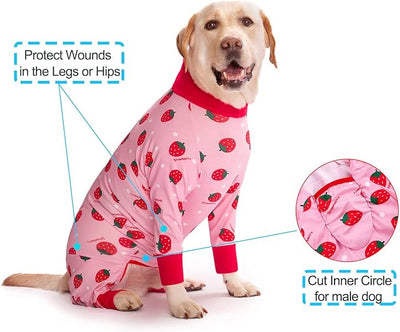 Dog Recovery Suit After Surgery Female Male, Medium Large Dog Neuter Shirt Cone Alternatives Prevent Licking Surgical Onesies (Strawberry, 6XL)