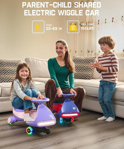 FanttikRide N7 Pro Electric Wiggle Car with Pedal, Rechargeable Battery, CyberWiggle, 2 in 1 Swing Car, 2 Speeds Max 4 Mph, Anti-Rollover, Flashing Wheels, Bluetooth, Ages 3+, 150 Lbs, Pink