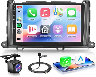 4G+64G for Toyota Sienna 2011-2014 Car Radio with Wireless Carplay/Android Auto, 9 Inch 1280 * 720 Android 15 Touch Screen Car Stereo, Bluetooth, GPS, 5G WiFi, SWC+ HD Backup Camera