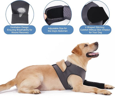 Dog Recovery Sleeve, Dog Recovery Suit, Abrasion Resistant Sleeve Front Leg, Washable 2.5mm Thick and Breathable, Pet Wounds Prevent Licking, Bite (3XLarge, Grey-Black)
