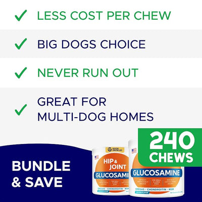 Dog Joint Supplement Large Breed - Glucosamine & Chondroitin Treats for Dogs - Supplement w/Omega-3, MSM - Made in USA - Joint Pain Relief - 240 Mobility Chews