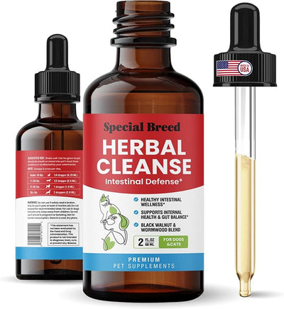 Herbal Cleanse for Dogs & Cats – Natural Intestinal Defense with Wormwood & Black Walnut – Herbal Gut Cleanse Liquid for Digestive Wellness & Gut Balance – Advanced Broad Spectrum Formula – 2 oz