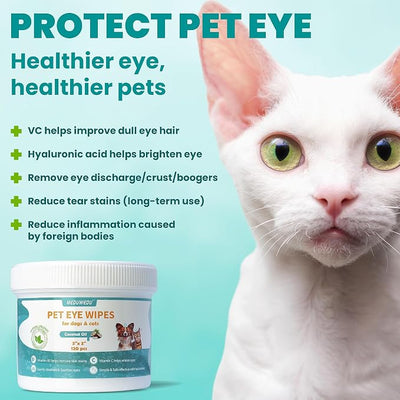 MEDUWEDU Eyes Wipes for Dogs & Cats 120 Counts, Grooming Kit Care for Dogs and Cats, Prevent Tear Stains, Eye Debris, Discharge, Mucus Secretions,Coconut Scent