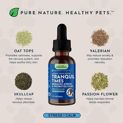 Animal Essentials Tranquility Blend - Valerian Root for Dogs & Cats, Organic Calming Drops for Dogs & Cats, Natural Pet Care Supplement to Relax & Sleep, Herbal Calm Support - 2 fl oz