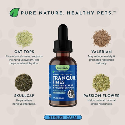 Animal Essentials Tranquility Blend - Valerian Root for Dogs & Cats, Organic Calming Drops for Dogs & Cats, Natural Pet Care Supplement to Relax & Sleep, Herbal Calm Support - 1 Fl Oz
