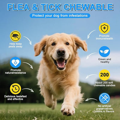 Dog Flea Chewable, Oral Flea Prevention for Dogs Chewable-Hip and Joint Support-Allergy and Immune Support for All Breeds and Sizes(Chicken Flavor, 150 Chews)