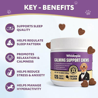 Calming Chews for Dogs Anxiety Relief Treats with Melatonin Sleep Aid Relaxing Bites Stress Relief During Fireworks, Travel, Barking, Thunder, Separation, Storms, Check-ups - 120 Ct