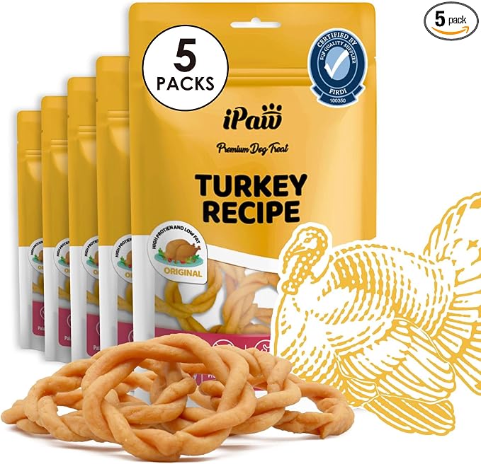 iPaw 5 Stock-Up Combo Turkey Dog Treats, SQF Certified Human Grade Dog Treat, Suitable for Training Chew, Hypoallergenic, Rawhide Alternative, Ring (Oringinal Flavor), 5 Packs