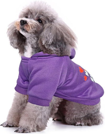 Jecikelon Print Dog Hoodies for Small Dogs, Soft Fleece Puppy Clothes for Pet Cat, Warm Winter Outfits Cold Weather Coats, Cute Sweatshirt Puppies Costume (Purple, X-Large)