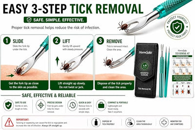 Homesake Tick Remover Tool and Tweezer Set for Humans- Pets Stainless Steel Cat and Dog Tick Removal Kit w/Storage Pouch Safe Tic Control Puller for Complete Removal of Big and Small Ticks (3 Pack)