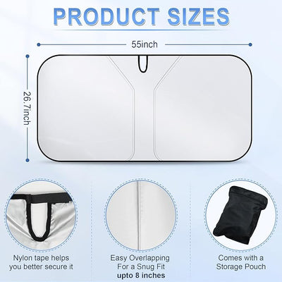 SINGARO 300T Universal Car Windshield Sun Shade, Foldable Reflective for Windshield & Window Shades with Overlapping Design, Car Interior Accessories (55" L x 26.7" W)