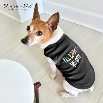 Parisian Pet Dog Shirt – 100% Cotton Shirts for Large Dogs - Black Sleeveless Puppy Vest – All Bark No Bite Pet Apparel – Breathable Pullover Summer Dog Clothes - Stretchy Funny T Shirts for Dogs