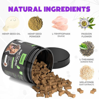 Hemp Calming Chews for Dogs Anxiety 200 pcs - Duck Flavored - Dog Anxiety Relief - Dog Calming Chews - Melatonin for Dogs - for Stress, Travel, Check-up, Barking or Grooming - Dog Calming Treats