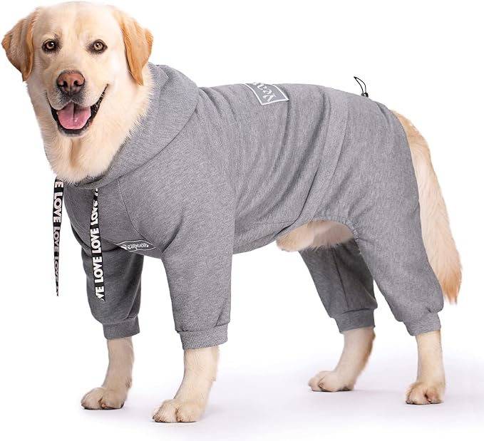 Dog Hoodies Winter Coat for Large Medium Dogs, Pullover 8 Legs Warm Coat Hooded Sweatshirt, Fleece Hoodie for Cold Weather (Grey, 3X-Large)