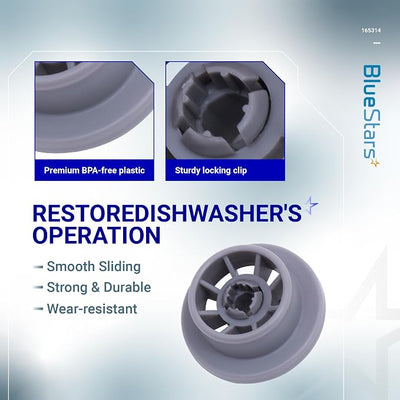 BlueStars 165314 Dishwasher Lower Rack Wheel - Compatible with Bosch & Kenmore Dishwashers - Replaces 420198 423232 AP2802428 PS8697067 - Easy to Install - PACK OF 12
