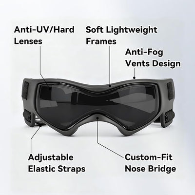 Enjoying Dog Sunglasses Medium Breed, Dog Goggles UV Protection, Cycling Eye Protection for Medium-Small Dogs, Outdoors Breathable Windproof Dustproof Anti-Fog, Adjustable Straps, Cool Black