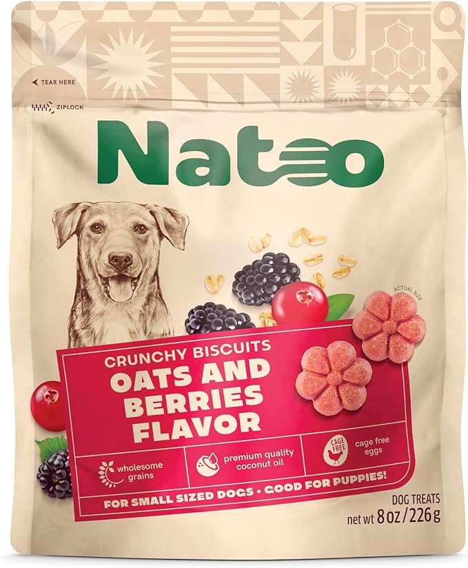 NATOO Biscuits for Small Dogs & Puppies, Oats & Berry, 8 oz | Crunchy Dog Treats, Rich in Omega 6, Prebiotics & Fiber, Antioxidants for Immunity, Healthy Natural Canine Biscuits