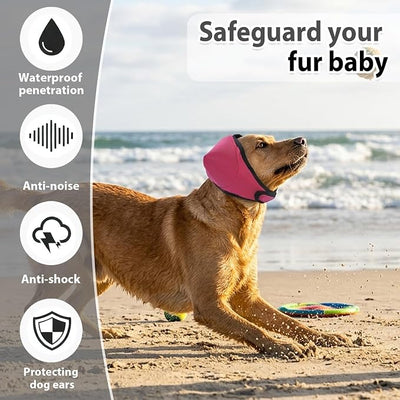 Adhiper Upgrade Dog Ear Muffs Wraps Noise Protection Quiet Ears, Elastic Waterproof Dog Ear Covers for Grooming, Bath, Drying, Swim & Anxiety Relief Reserved Ear Room Design (Red/Medium)