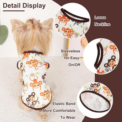 Dog Shirt Vest Dog Clothes for Small Dogs Boy Girl Stretchy Summer Puppy T-Shirts Soft Breathable Lightweight Puppy Sweatshirt Pet Cat Outfit (Monkey, Medium)
