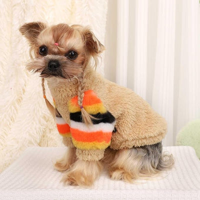 Dog Sweaters for Small Dogs, Chihuahua Fleece Clothes, Clothes Winter Warm Puppy Boys Girls, Rainbow Sleeve Sweater,Tiny Outfits Teacup Yorkie (Khaki, Small)