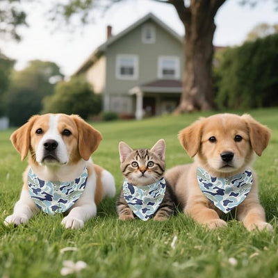 KEIAHUAN Fish Camo Dog Bandanas Reversible Washable Puppy Triangle Scarfs Cat Bandanas Adjustable Soft Pet Accessories Grooming Supplies