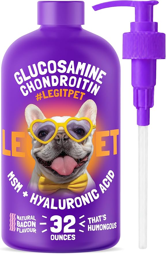 Liquid Glucosamine for Dogs with Chondroitin, MSM & Hyaluronic Acid – Bacon Flavor – Joint Support Supplement for Dogs – All Breeds – 32 oz