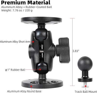 Aluminum 1" Ball Fish Finder Mount for Garmin Striker 4 / Plus 4 / Vivid 4cv, AMPS Hole Round Plates for RAM Mounts/GPS/Boats/Vehicle, T-Bolt Attachment for Track Systems, Lowrance, Humminbird