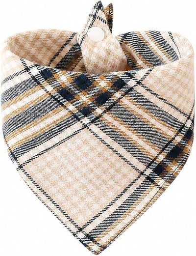 Dog Bandana Beige and Navy Blue Plaid for Pets - Soft & Comfortable, Machine Washable, Adjustable Size,Medium
