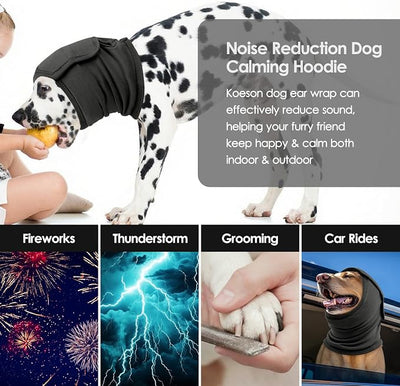 KOESON Dog Calming Hoodie, Soft No Shake Ear Wraps for Dogs, Adjustable Dog Ear Muffs Noise Protecion, Head & Neck Covers for Dogs for Thunder, Firework, Grooming, Separation Anxiety, Hematoma