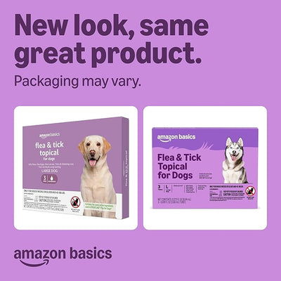 Amazon Basics Flea and Tick Topical Treatment and Prevention for Large Dogs (45-88 lbs), Fast Acting and Long Lasting, 3 Count, Packaging May Vary