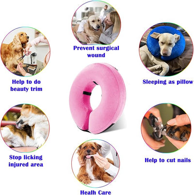 Inflatable Dog Cone Collar for After Surgery, Doggie Neck Blow up Donut Recovery ECollar, Soft Adjustable Dog Cone for Small Medium Large Dogs and Cats
